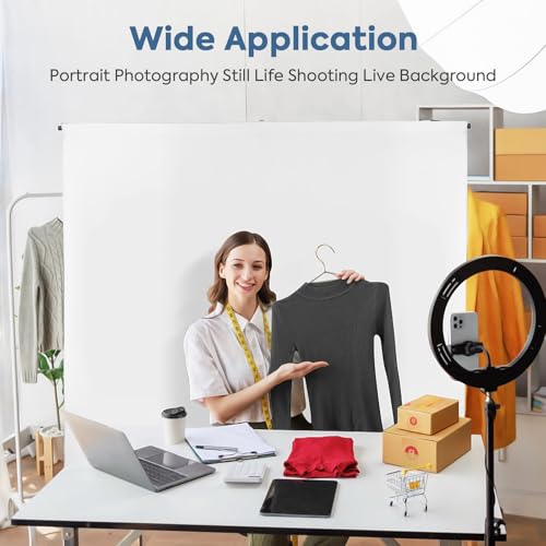 White Screen Backdrop Kit with Stand, Huzofexo 6.5x6.5ft Adjustable Stable Photography Whitescreen Support Stand Kit Chromakey Background for Photo Studio,Vedio,Product Portrait, Streaming, Gaming