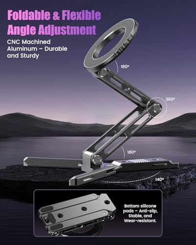 CAMBOFOTO Magnetic Phone Tripod Stand for iPhone, Aluminum Strong Magnetic Pocket Cell Phone Stand, Arca-Swiss Compatible with iPhone 17 16 15 14 13 12 Series/Android (Gray) - color: Gray