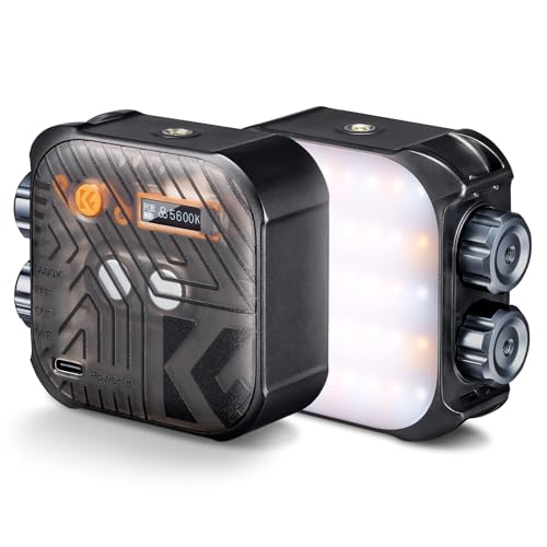K&F CONCEPT Bi-Color LED Video Light, 2000mAh Rechargeable Portable Camera Lights, CRI 96+, 2500K-9900K, 15 Light Effects, Photography Lighting for Vlogging, Selfie, Black - color: Black
