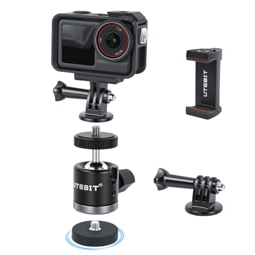 UTEBIT 31mm Strong Magnetic Camera Mounting Base, Magnet Action Camera Mount with 360° Rotation Mini Ball Head & Phone Holder Mount, Compatible with Gopro Hero, DJI Osmo Action Osmo Nano, Insta 360 - size: 31MM