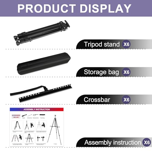 AROIC 6 Pack Painting Display Easel Stand Portable Adjustable Metal Tripod Artist Canvases Height from20to66Inch Extra Sturdy forTable-Top/Floor Painting, Drawingand Displaying,Black with 6StorageBag - style: 6P