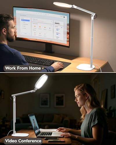 Led Desk Lamps for Home Office with Base, Tall Desk Lamp with 50 Light Modes & Memory and Timer Func Computer Light, Flexible Adjustable Table Lamps for Video Conference, Architect (White 1 Pack) - size: White 1 Pack