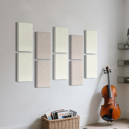 UMIACOUSTICS 4 PCS Acoustic Panels with Hanging Brackets, 2” Thick Fiberglass Sound Proof Panels Removable for Studios, Office, Home Theater Wall- Off White - color: Off White, size: 23.6" x 11.8"-4pcs