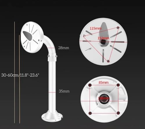J-Shaped Dome Camera Mount, 11.8"-23.6" Telescopic Adjustable Bracket, Heavy-Duty Aluminum Alloy Wall/Ceiling Mount for Indoor/Outdoor CCTV Security Cameras,Universal Holder Fits Hikvision/Dahua