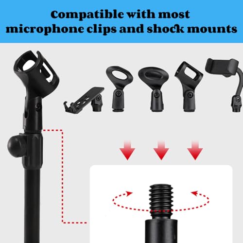 YOUEON 2 Pcs Microphone Stand Desktop, Adjustable Table Mic Stand with Mic Clip and 5/8" Male to 3/8" Female Screw Adapter, Heavy Base, Compatible with Most Mics - size: style 1
