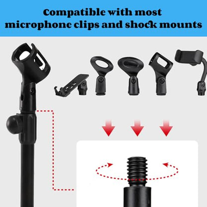 YOUEON 2 Pcs Microphone Stand Desktop, Adjustable Table Mic Stand with Mic Clip and 5/8" Male to 3/8" Female Screw Adapter, Heavy Base, Compatible with Most Mics (Pack of 2) - size: style 1 (Pack of 2)