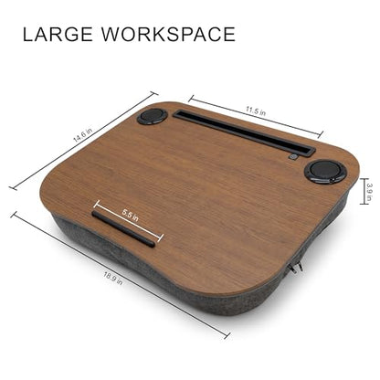 Portable Lap Desk for Computer Laptop, Tablets, Phones | Built-in Bluetooth Speakers | for Home Office | College (Mahogany) - color: Mahogany