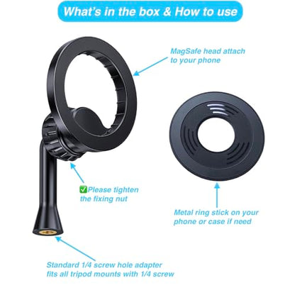 Magnetic Tripod Holder Mount for MagSafe, iPhone Tripod Mount Adapter with 1/4" Screw Hole, Magnetic Phone Tripod Holder Adapter for iPhone 17/16/15/14/13/12 Series - color: Black