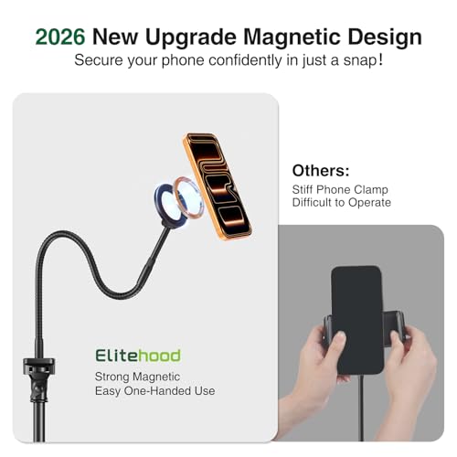 elitehood Magnetic iPhone Tripod Stand with Flexible Gooseneck, Magsafe Phone Stand for Video Recording Filming, Heavy Duty Aluminum Phone Tripod for iPhone 17 Pro Max / 17 Pro / 16 Pro Max - style: Magnetic Phone Tripod