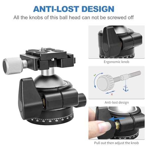 CAVIX Tripod Ball Head with 1/4" Arca Swiss Quick Release Plate Aluminium Tripod Ball Head Mount Large Ball - color: HB46A