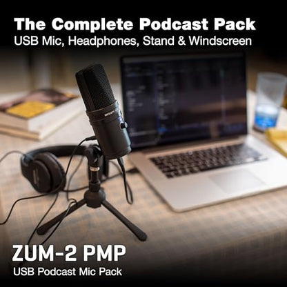 Zoom Zum-2 Podcast Mic Pack for Podcasting, Music, and Voice-Overs, Includes USB Microphone, Headphones, Tripod, Windscreen, and USB Cable