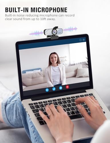 HD 1080P Webcam with Built-in Microphone and Rotatable Tripod, 1080P Video and Wide Angle Camera, Privacy Cover, for Desktop PC or Laptop Computer （White） - color: white