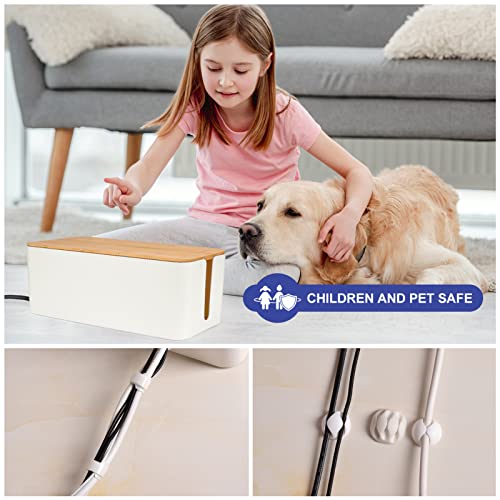 Cable Management Box - Wooden Style Cord Organizer Box to Hide Wires & Power Strips | Desk Computer Cable Organizer Box | Safe ABS Material | 12.6" (L) x 5.3" (W) 4.9" (H) | for Home & Office - White - size: Medium