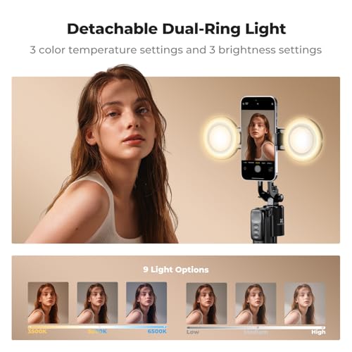 K&F CONCEPT 71“ Auto Face Tracking Tripod, 360° Rotation Selfie Stick with 2 Fill Lights, Gesture Remote Control for Vlogging, Live Streaming Video Recording, Compatible with iPhone Android Pocket 4/3 - style: With 2 Fill Lights