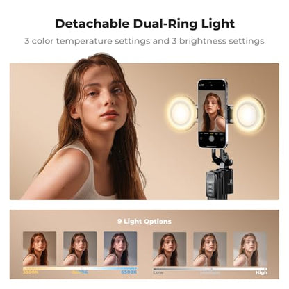 K&F CONCEPT 71“ Auto Face Tracking Tripod, 360° Rotation Selfie Stick with 2 Fill Lights, Gesture Remote Control for Vlogging, Live Streaming Video Recording, Compatible with iPhone Android Pocket 4/3 - style: With 2 Fill Lights