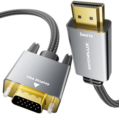 HDMI to VGA Adapter Cable 6FT [Metal Case, Nylon Cable] 1080P@60Hz HDMI Male to VGA Male Uni-Directional Braided Cord for Computer, Laptop, Monitor, Roku, Xbox, Graphics Card More - size: 6FT