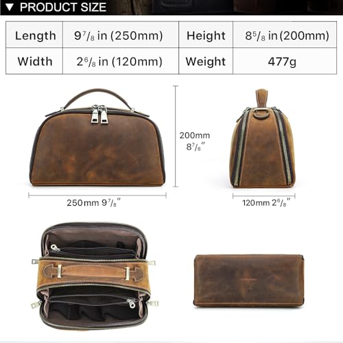 CONTACTS Full Grain Leather Tech Organizer Travel Case for Electronics Accessories Portable Cable Organizer Pouch with Handle, Storage Bag for Charger, Cables, Power Bank, Mouse