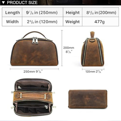 CONTACTS Full Grain Leather Tech Organizer Travel Case for Electronics Accessories Portable Cable Organizer Pouch with Handle, Storage Bag for Charger, Cables, Power Bank, Mouse