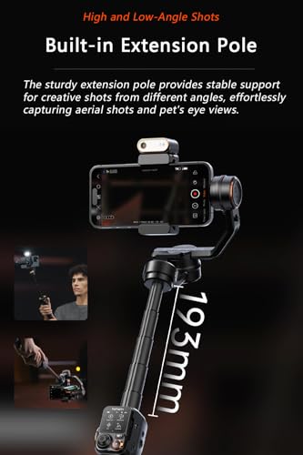 Hohem iSteady M7 Gimbal Stabilizer for Smartphone, Magnetic AI Tracker Fill Light, Detachable Touchscreen Remote Controller, Built-in Extension Rod, 500g Payload Gimbal Stabilizer for iPhone Android
