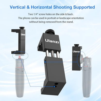ULANZI ST-02S Aluminum Phone Tripod Mount w Cold Shoe Mount, Support Vertical and Horizontal, Universal Metal Adjustable Clamp for iPhone 12 11 Pro Xs X Max 8 7 Plus Samsung Android Smartphones - color: Black