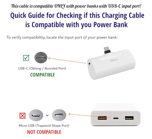 USB-C Charging Cable Cord Wire for Power Banks Compatible with iWalk, Spigen PocketBoost, INIU, RAVPower, BONAI, Anker USBC & Other PowerBanks with USB C Input (See Pictures/Details Before Buying)
