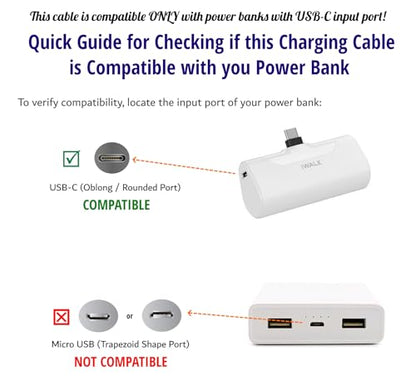 USB-C Charging Cable Cord Wire for Power Banks Compatible with iWalk, Spigen PocketBoost, INIU, RAVPower, BONAI, Anker USBC & Other PowerBanks with USB C Input (See Pictures/Details Before Buying)