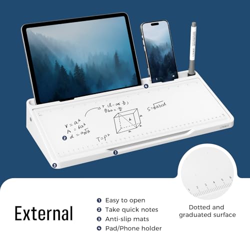 LOUKIN Glass Desktop Whiteboard, 15.3" x 5.6" Dry Erase Desk Board with Dotted and Graduated Surface, Desktop Buddy, Great for Design and Drawing, 3 Markers and 1 Dry Erase Eraser Included (White) - color: White