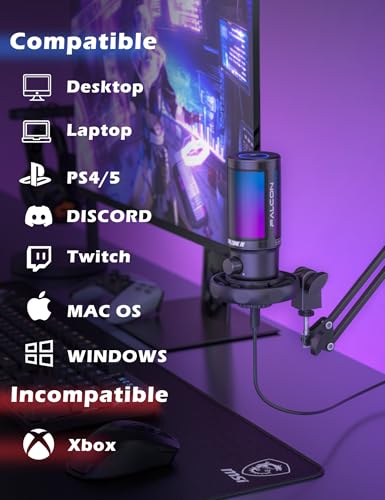 talomen Gaming Microphone for PC Computer, USB Streaming Condenser Mic Kit with RGB, Quick Mute, Gain Knob, Boom Arm Stand, Pop Filter for Podcasts YouTube F8S