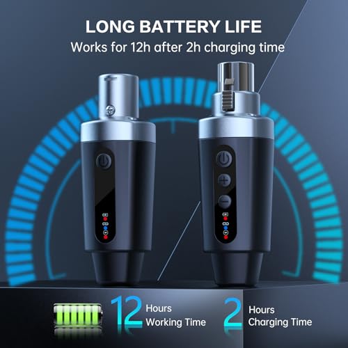 EBJ Wireless Microphone Transmitter Receiver 2.4Ghz, XLR Microphone Wireless System, Rechargeable Wireless Mic Adapter for Audio Mixer, Dynamic Mic, PA Speaker,electric guitar (M-04-2)