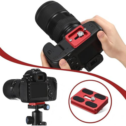 Frienda 2 Pieces Metal Quick Release Plate with 1/4''-20 Camera Screw Tripod Mount Plate Fits Standard for DSLR Camera Tripod Ball Head(Pu50,Black and Red) - color: Black and Red, style: PU50