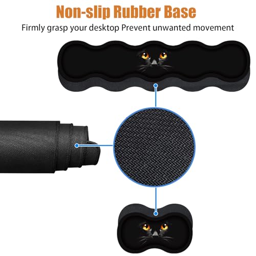 4 in 1 Ergonomic Keyboard Wrist Rest & Mouse Pad Wrist Rest Set, Large XXL Gaming Desk Mat 31.5"x 11.8" with Non-Slip Base, Memory Foam for Home Office Study Gaming, Black Cat Face - color: Black Cat Face