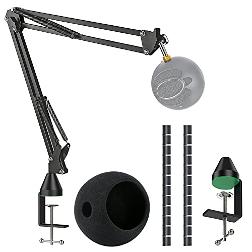 YOUSHARES Microphone Stand with Foam Cover - Mic Boom Arm Stand Pop Filter Compatible with Blue Snowball Microphone - color: Blue Snowball Mic Arm