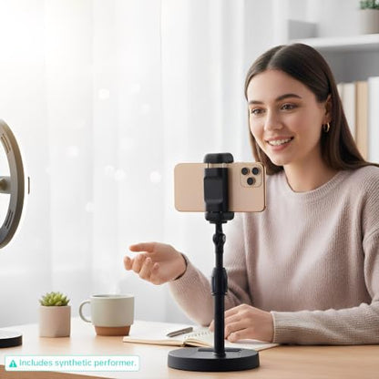 Desk Mic Stand 1/4 inch Thread Adjustable Table Mic Stand Multi-Use Desk Webcam Cell Phone Mount for Camera Ring Light Holder Microphone Clip on Table with Microphone Clip, Cell Phone Clip