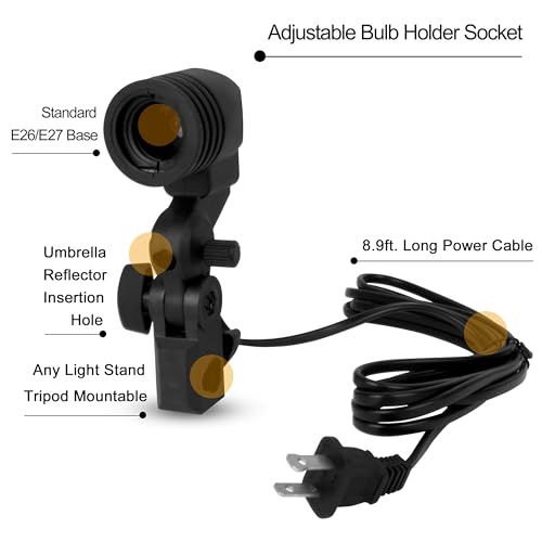 EMART Light Bulb Stand, E26 / E27 AC Socket with Umbrella Lamp Holder, Photography Lighting Mount for Photo Video Studio - 2 Pack
