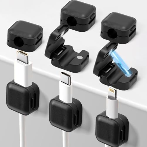 Art3d 8 Pack Magnetic Cable Clips, Black Cable Management Accessories, Cord Smooth Adjustable & Adhesive Backing Cord Organizer for Office Home Organization, Desk, Wall, Nightstand, Phone, Car - color: Black