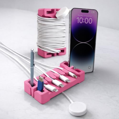 DeskBrick 2PK Silicone + Steel-Weighted Cord Holders for Desks. Weighted Cord Organizers & Cable Management for Desktops. Useful Phone Accessories & Cable Holders for Offices. No Adhesive. Pink - color: (F) Pink, size: 2 Pack
