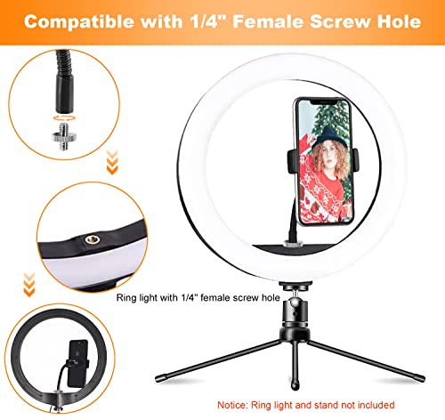 Ring Light Phone Holder Universal Phone Holder for Ring Light with 1/4 and Hot Shoe Adapter, Flexible Phone Mount for RingLight and Tripod Stand - size: Standard