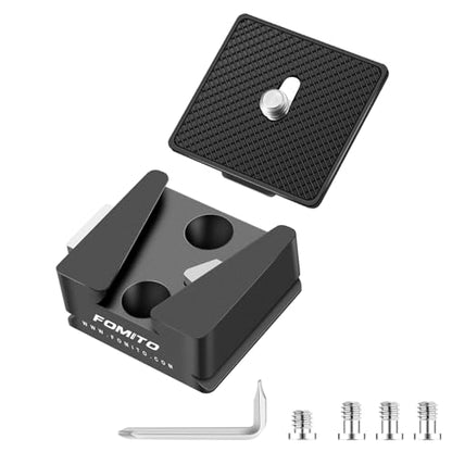 Fomito V-Lock Mount Base VK-09, Quick Release Plate with 1/4" and 3/8" Screw Holes, Arca Slot, CNC Aluminum Alloy, for Tripod, Stabilizer, Camera Cage, Black - color: Black, size: VK-09