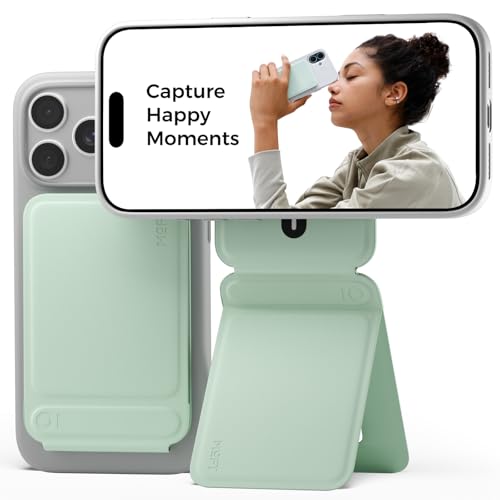 MOFT Phone Tripod Stand Selfie Stick for iPhone, Multi-Angles iPhone Stand, Lightweight & Portable Phone Holder, Strong Magnets, MOVAS Vegan Leather, Travel Essentials, Peppermint (Without Card Slot) - color: Peppermint x Without Card Slot, size: Without