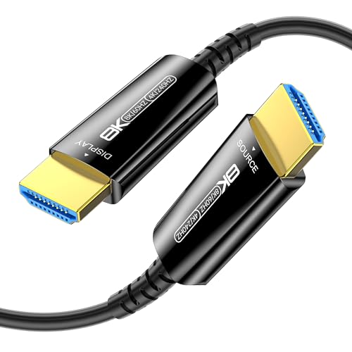 8K HDMI 2.1 Cable 15Ft, Thin Fiber Optic HDMI Cable, 48Gbps 8K@60Hz 4K@240Hz Ultra High Speed HDMI Cord, Dynamic HDR, eARC, HDCP 2.2&2.3, 3D, Compatible for PS4/5/Xbox/TV/Monitor/Laptop - size: 15 feet