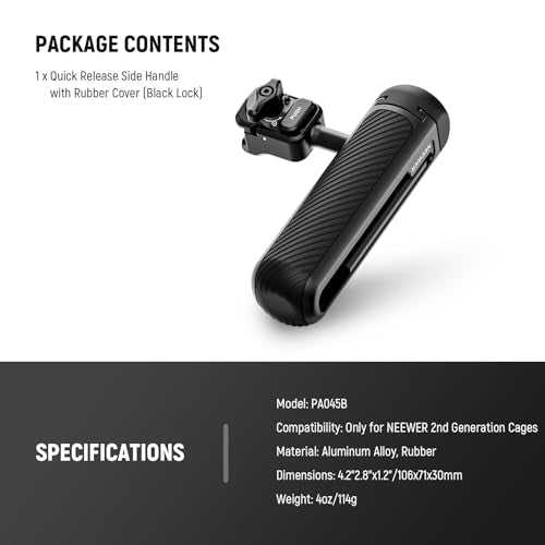 NEEWER Quick Release Side Handle for Phone Cage PA073 PA074 for 16 Pro/16 Pro Max, PA042 for Samsung S24 Ultra, with Covered Cold Shoe, Anti Off Pin, Black Lock, PA045B - style: PA045B