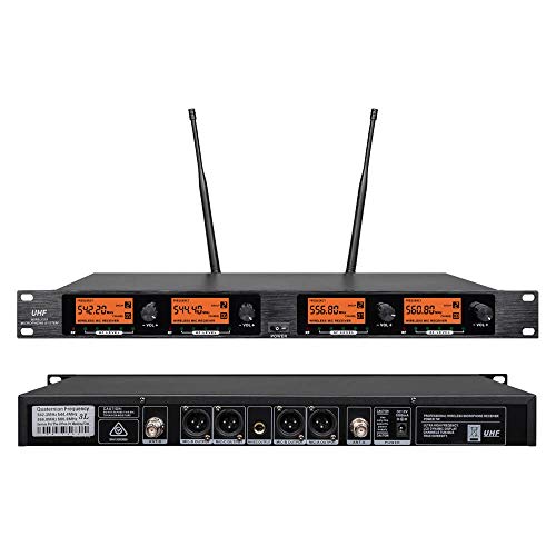 Frequency B Wireless Microphone System 4 Channel 4 Lavalier 4 Bodypacks 4 Lapel Mic 4 Headsets UHF for Karaoke System Church Speaking Conference Meeting Classroom Wedding Party Meeting School