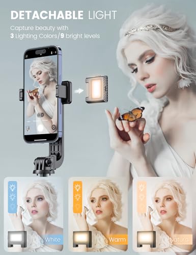 ANXRE Selfie Stick Tripod with Fill Light and Stable Base, Extendable Phone Tripod with Detachable Wireless Remote, 50" Travel Stand for Cell Phone Film & Vlog Compatible with iPhone Android Gopro - size: 50"-Light