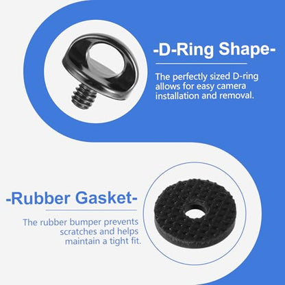 Skrfren 1/4" Camera Neck Strap Screw Holder, 2PCS 1/4-20 Quick Install Metal Screws Connecting Adapters with Rubber Washer for Quick Release or Installation of Wristband Sling