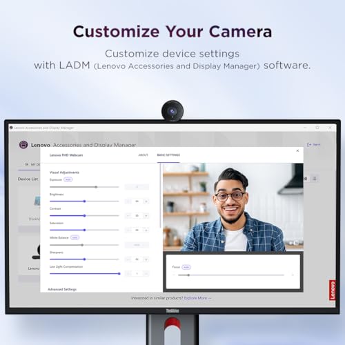Lenovo FHD Webcam, 1080p Resolution, 30 fps, Dual Noise-Cancelling Microphones, AI Noise Cancellation and Enhanced Image Quality, Physical Privacy Shutter, Microsoft Terms Certified, Black - style: FHD