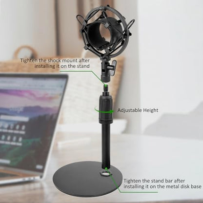 Upgraded AT2020 Desktop Mic Stand, Adjustable Mic Stand Desk with Shock Mount and Foam Windscreen for Audio Technica AT2020 AT2020USB+ AT2035 ATR2500 Condenser Mic