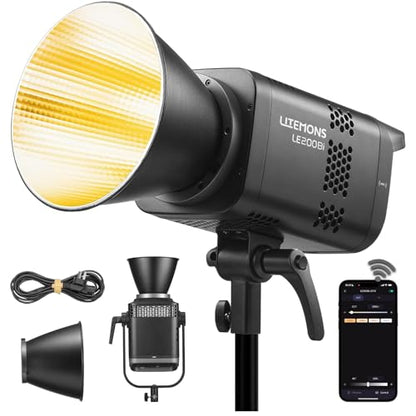 Godox LE200Bi Bi-Color LED Light, 220W GODOX Light All Metal Body,CRI/TLCI98+, CCT 2800K-6500K/11 FX Effects/Bowens Mount/Whisper-Quiet Fan, App/DMX/NFC/CRMX Control, for Video, Streaming & Studio