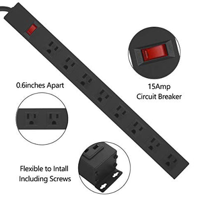 HHOSET Heavy Duty Long 8 Outlets, 14AWG Extension Cord, Black, 4FT, 1 | Metal, Wall Mountable Power Strips with Surge Protection, Switch, Office Under Desk Accessories, Wide Spaced - size: 4ft