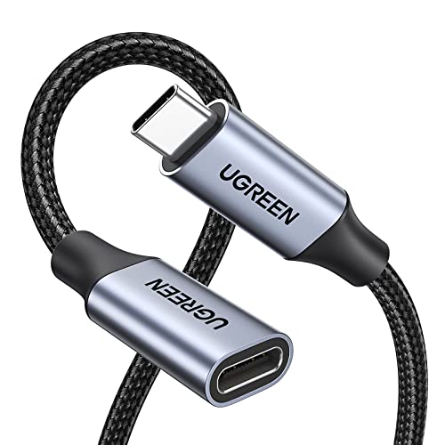 UGREEN USB C Extension Cable, (1.5Ft/0.5M/10Gbps/100W), USB C Extender Nylon Type C Male to Female Cord Charging & Transfer Compatible with PSVR2/Macbook/iPad/USB C Hub/Magsafe Charger/iPhone 15 - color: Grey, size: 1.5 FT