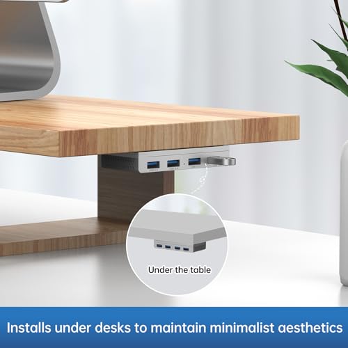 EJAY Magnetic USB 3.0 Hub, 4-Port Desk Mount USB Hub with 59in Data Cable, Industrial-Strength Magnetic Hub to Attach to a Desk/PC Case, Powered USB 3.0 Hub for PC, Mac, Desktop, Silver - color: Silver